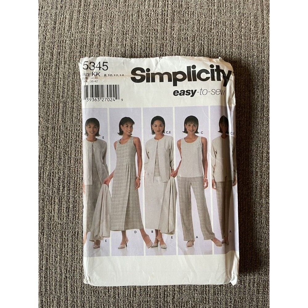 Simplicity Pattern 5345 Sz 8 10 12 14 Dress Jumper Pants Skirts Shell Jacket Sew